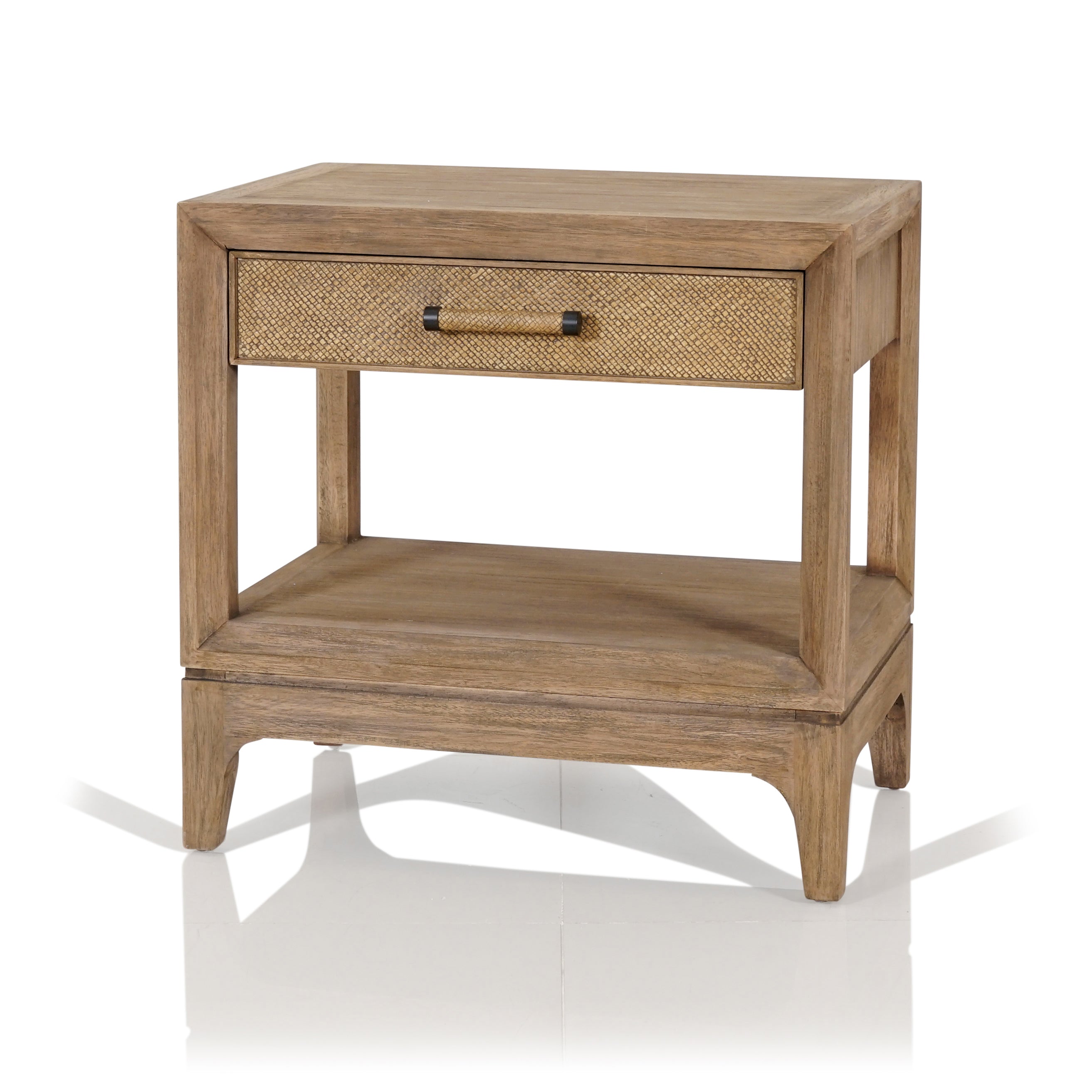 Evergreen Timber & Wicker Bedside Table with Drawer