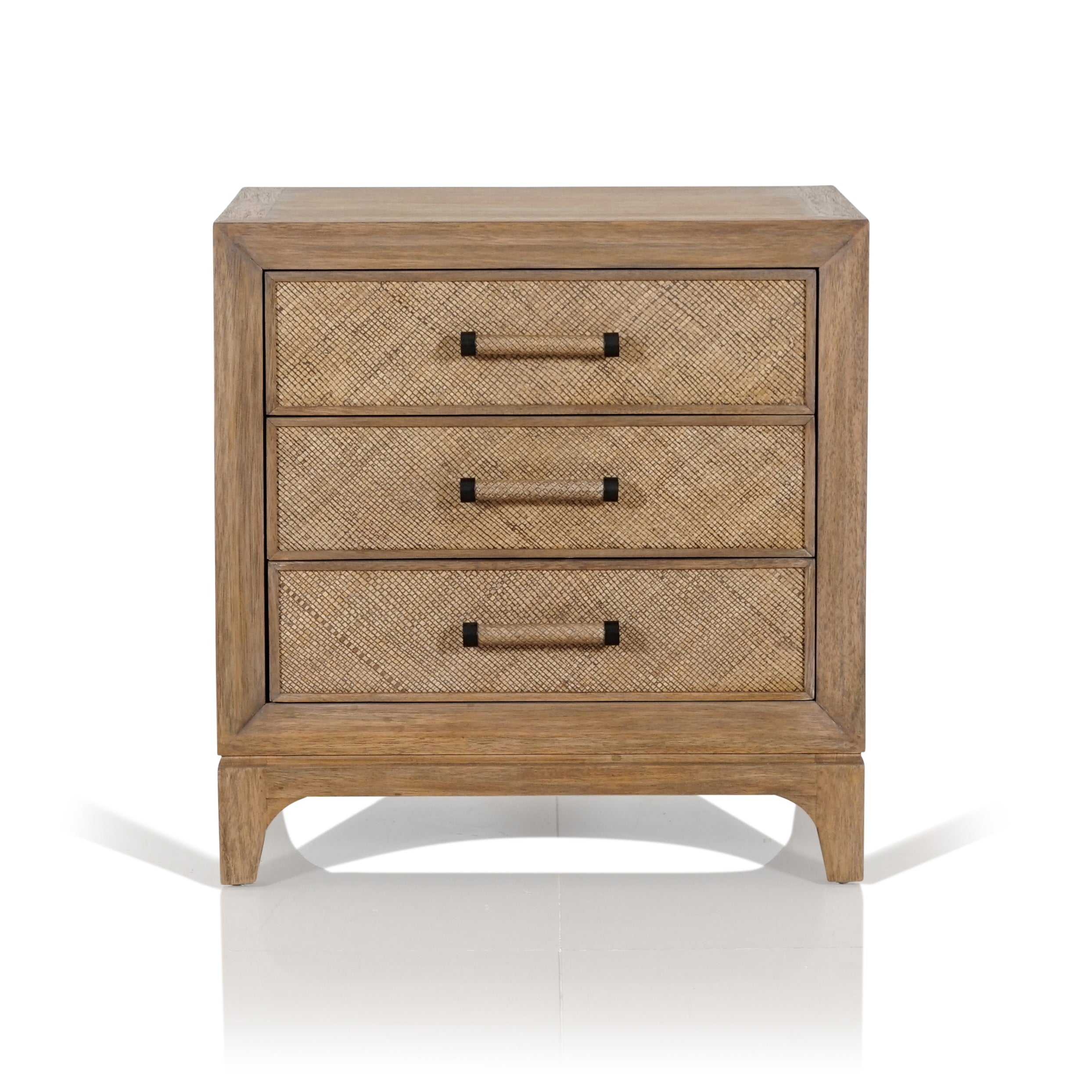 Evergreen Timber & Wicker 3 Drawer Bedside Table