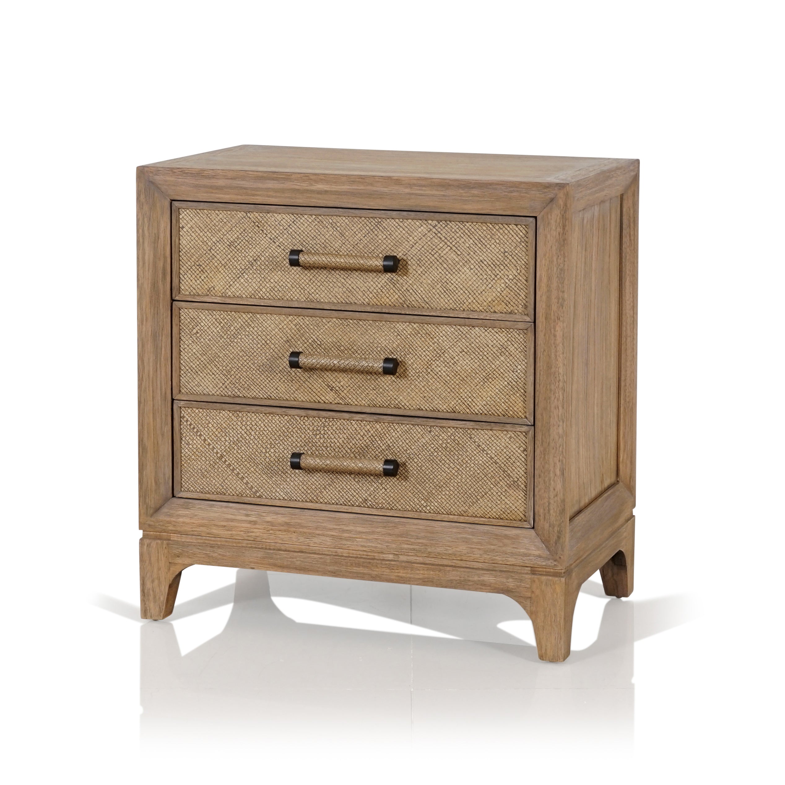 Evergreen Timber & Wicker 3 Drawer Bedside Table