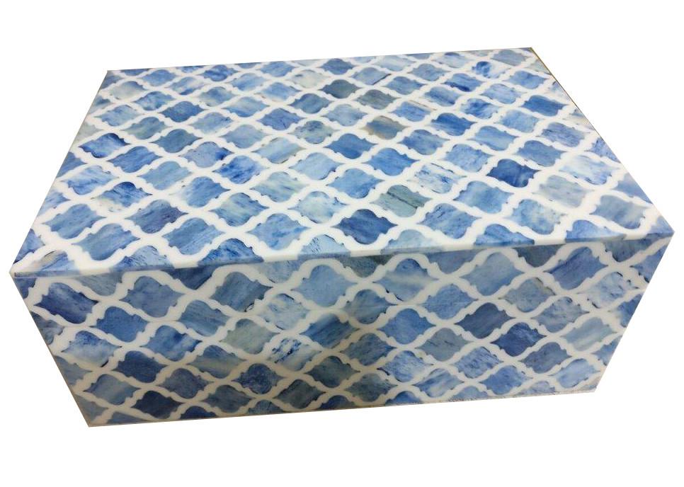 Bone Inlay Box in Denim Marrakech Pattern