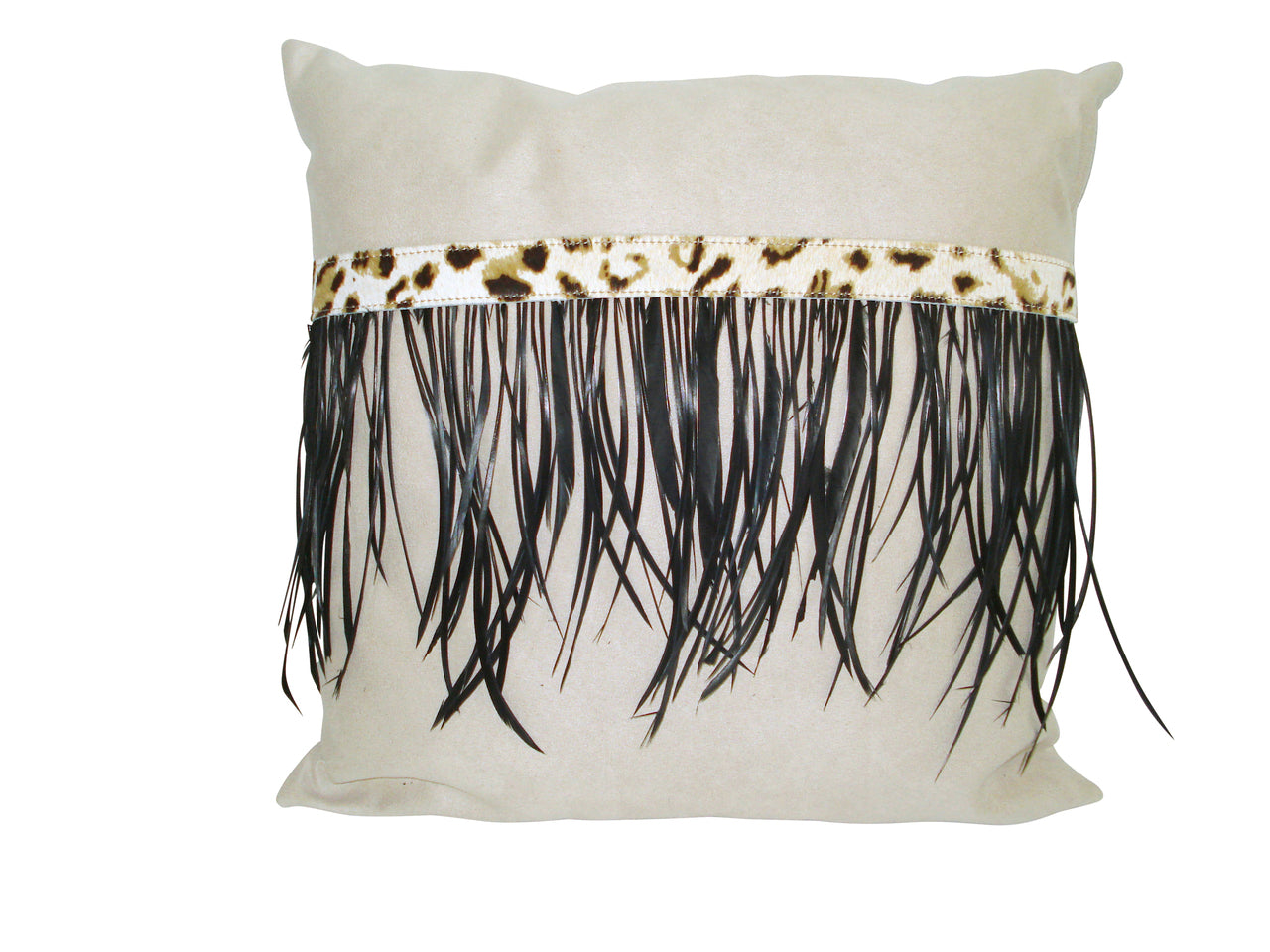 Mock Suede & Feathers Cushion in Ivory