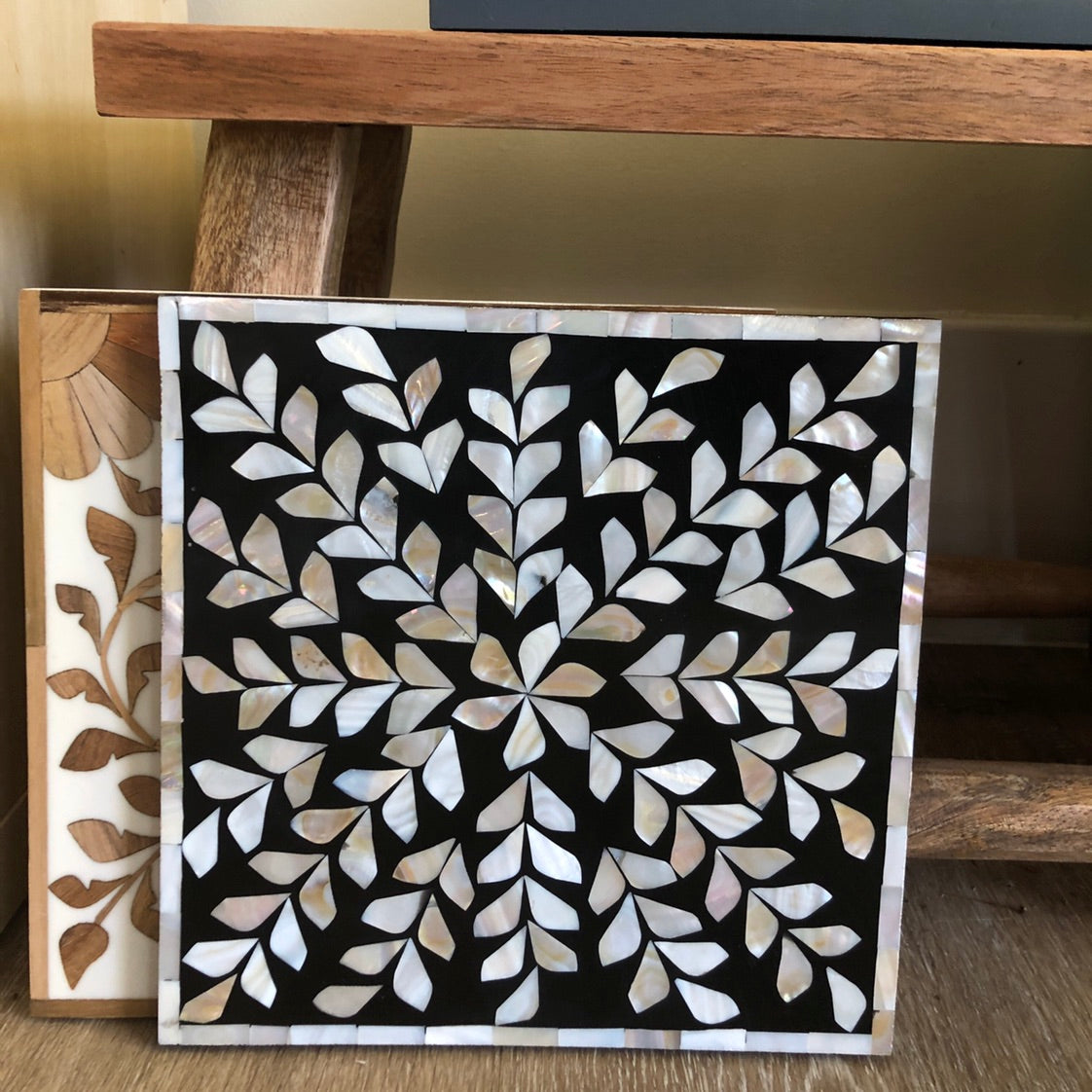 Mother of Pearl Inlay Trivet in Black