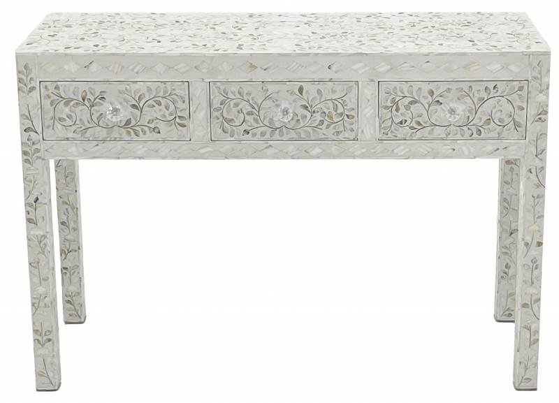 Mother Of Pearl Inlay Console Table in White