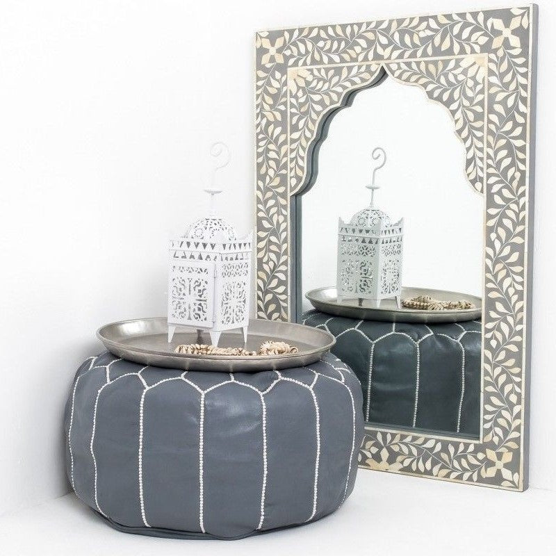 Mother of Pearl Inlay Arch Jarokha Mirror in Grey