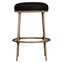 Heston Brass Kitchen Stool in Black Linen