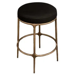 Heston Brass Kitchen Stool in Black Linen