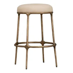 Heston Brass Kitchen Stool in Natural Linen
