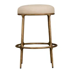 Heston Brass Kitchen Stool in Natural Linen