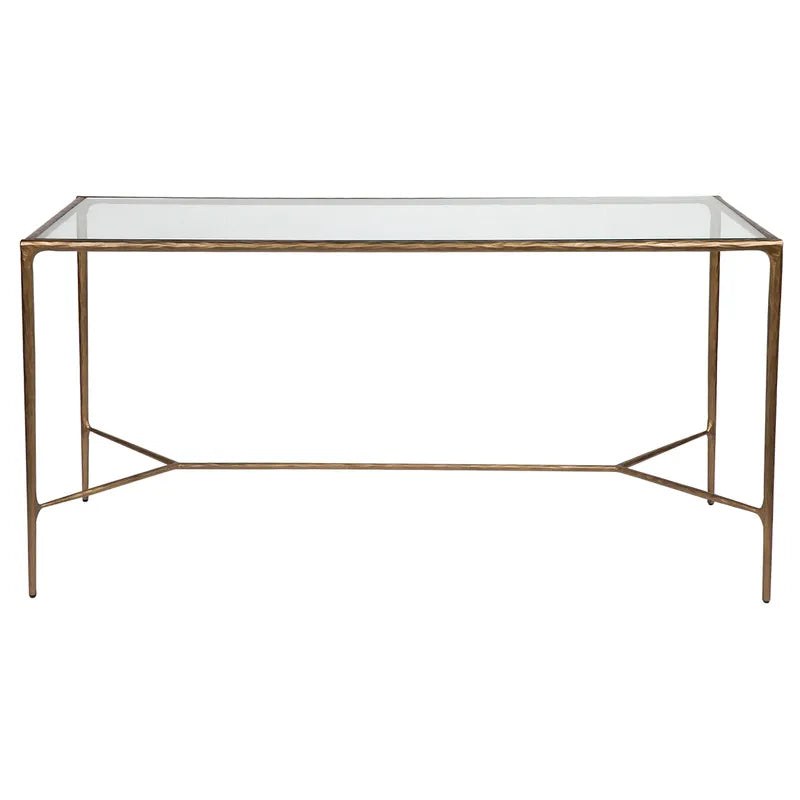 Heston Glass Desk in Brass