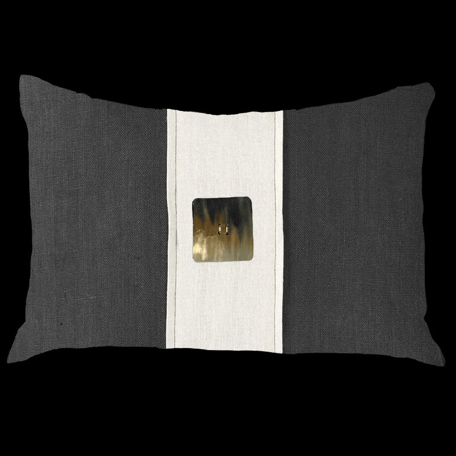Horn Button Lumber Cushion in Beige & Black