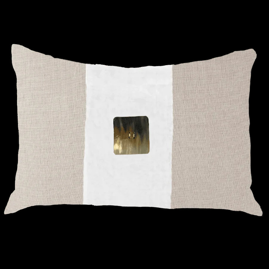Horn Button Lumber Cushion in White & Beige