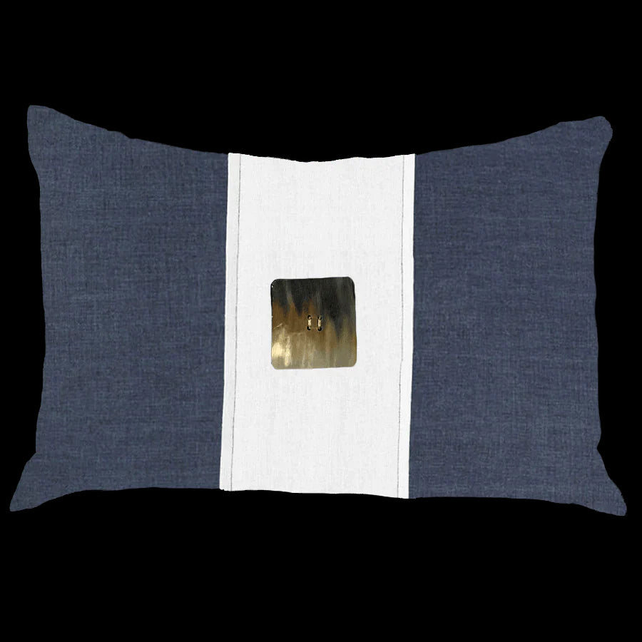 Horn Button Lumber Cushion in White & Navy