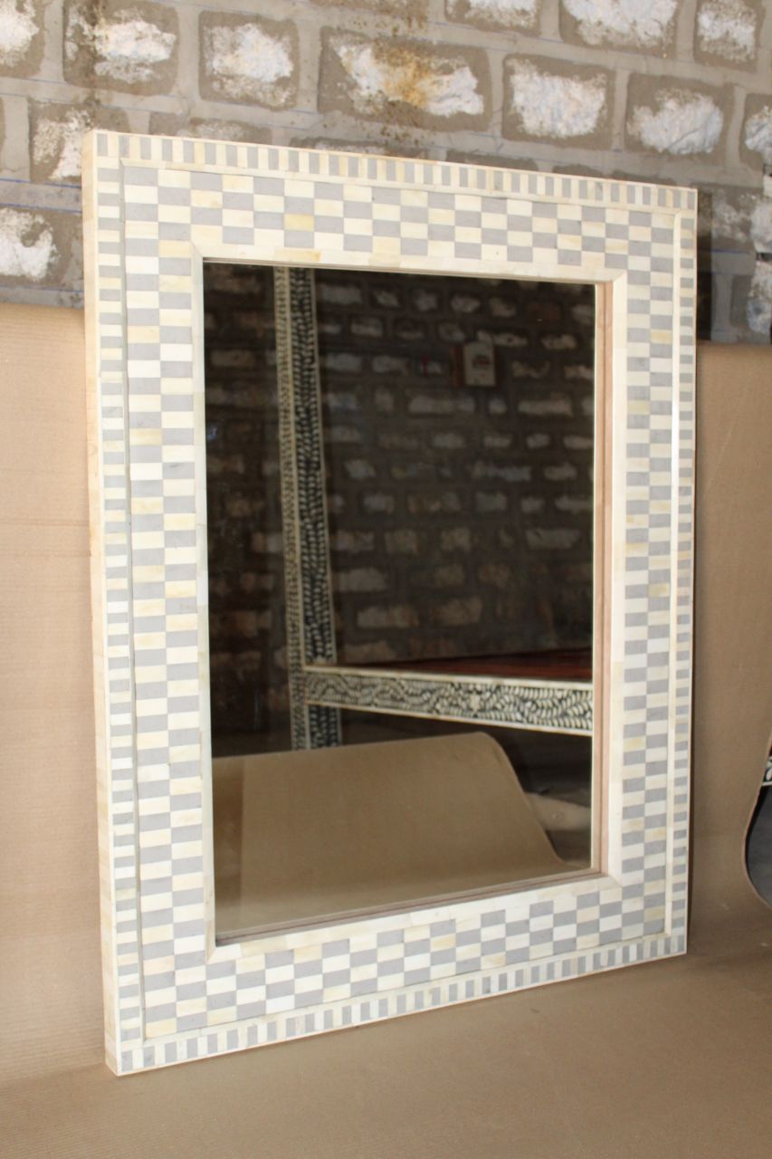 Grey & Bone Inlay Rectangular Mirror