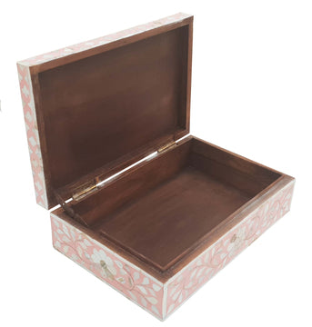 Mother of Pearl Inlay Box in Floral/Antique Pink