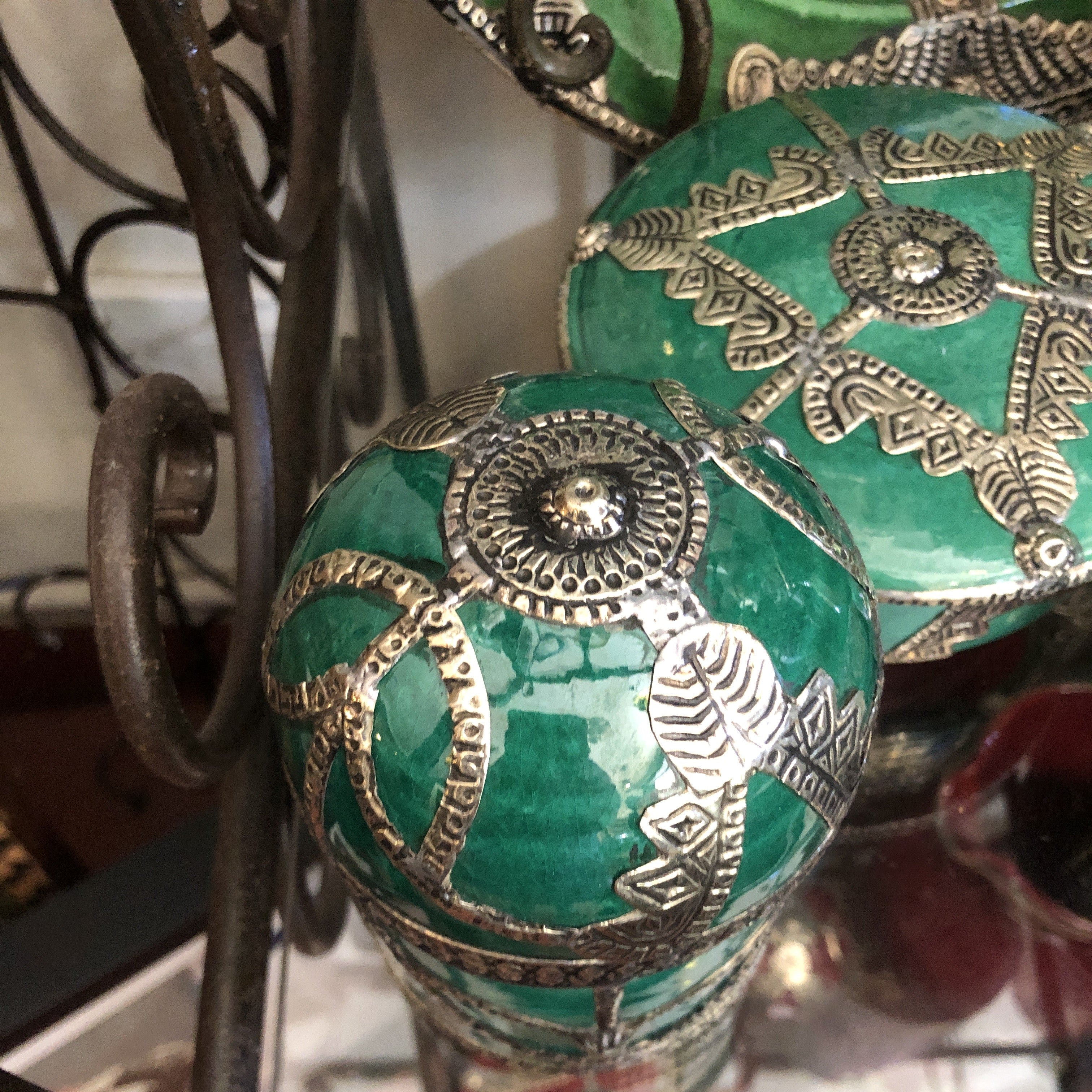 Safi Box with Rounded Lid with Silver Nickel Embellishments in Sea Green