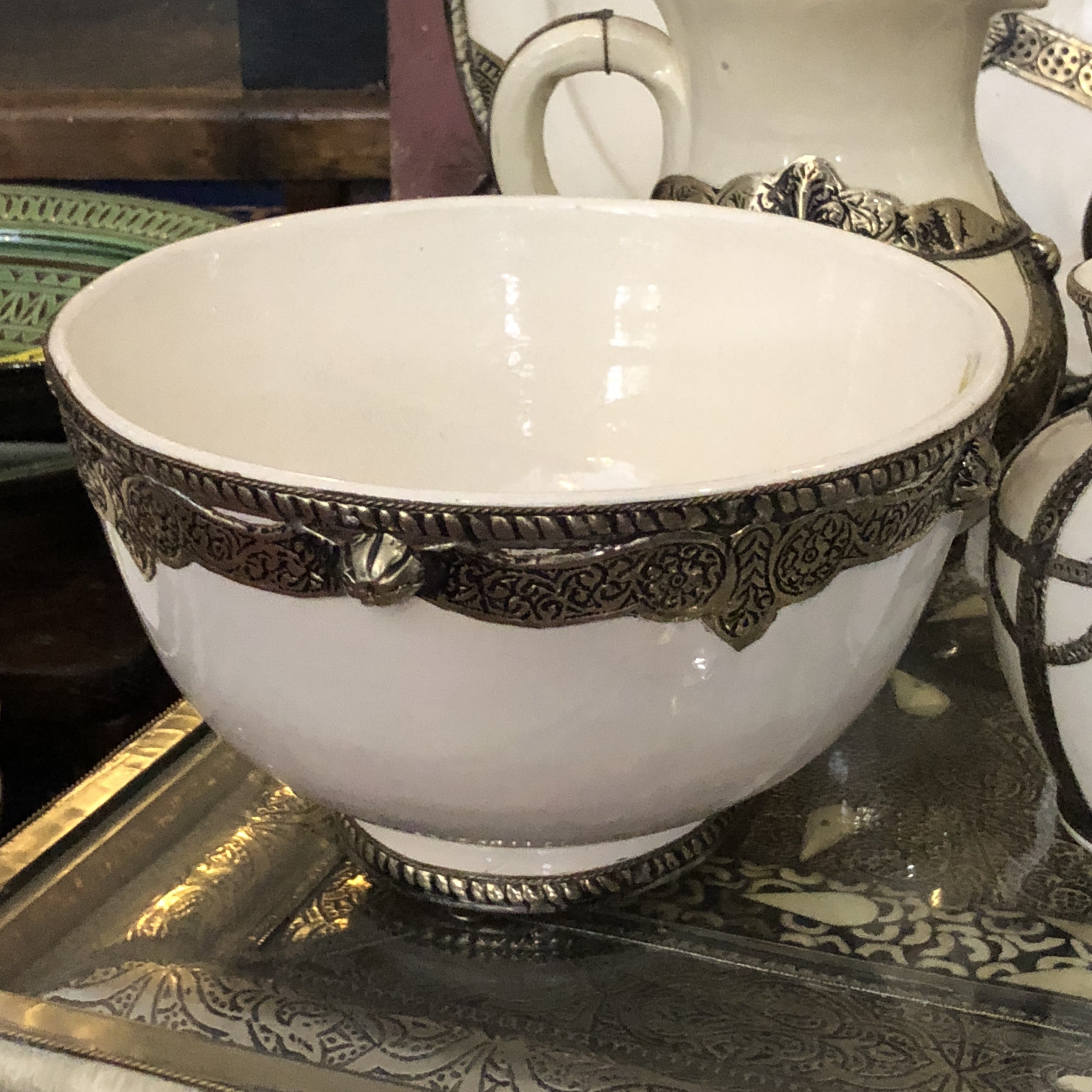 Safi Bowl with Silver Nickel Embellishments in White