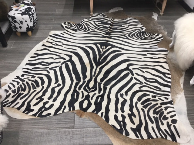 Zebra Print Cow Hide Rug