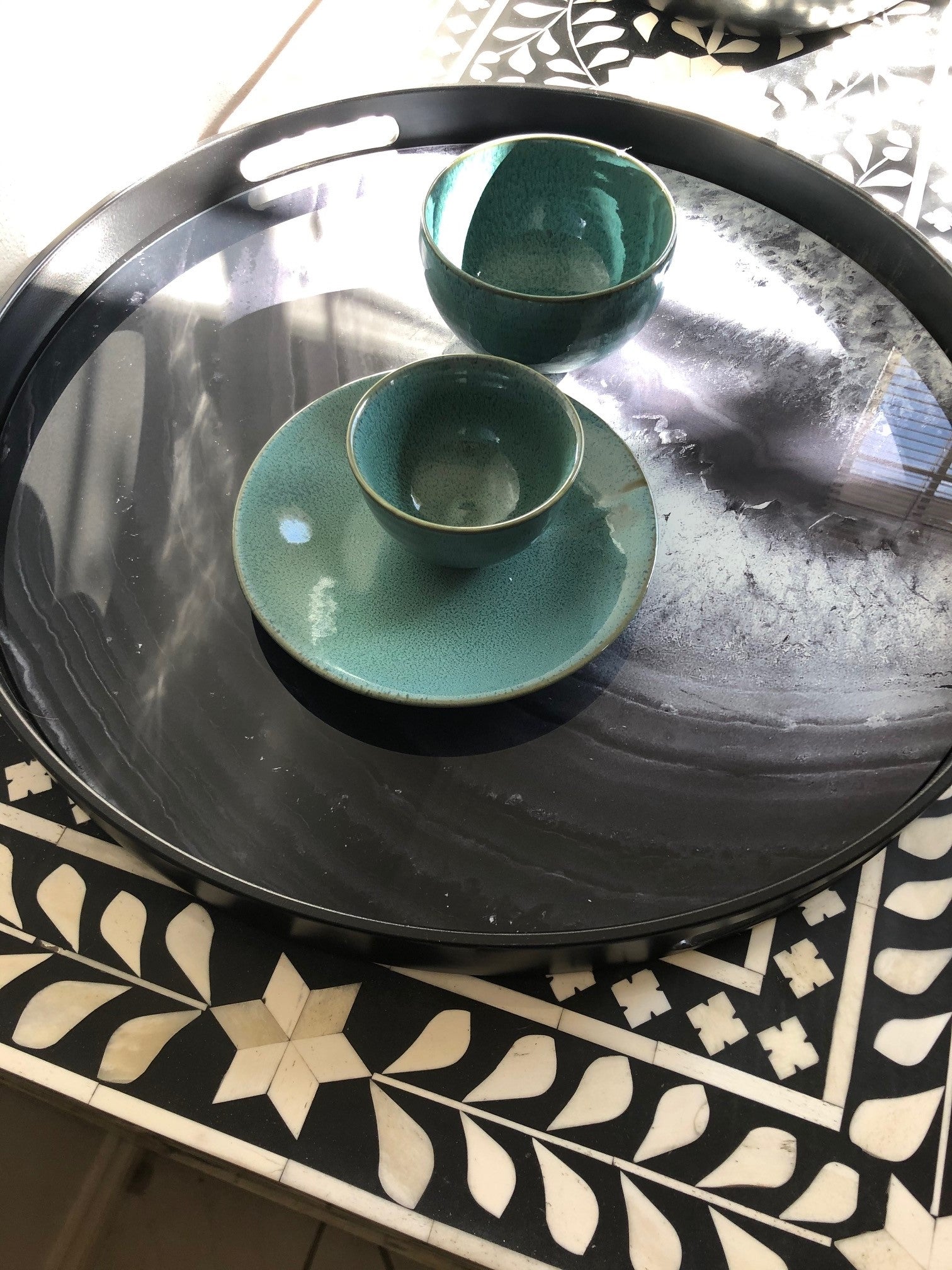 Empire Black Marble Round Tray