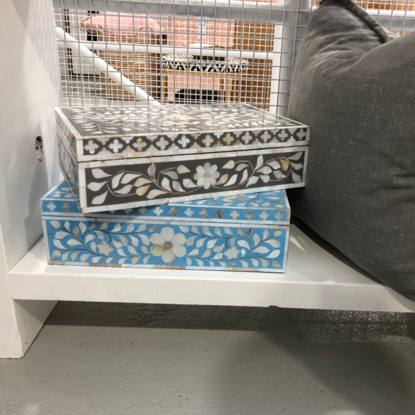 Zohi Interiors Signature Collection : Mother of Pearl Inlay Large Box in Floral/Blue