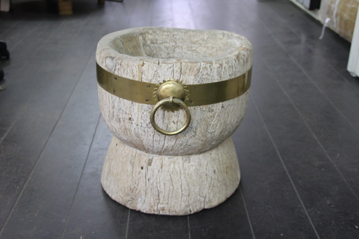 Old Grinder Pot with Metal Strapping