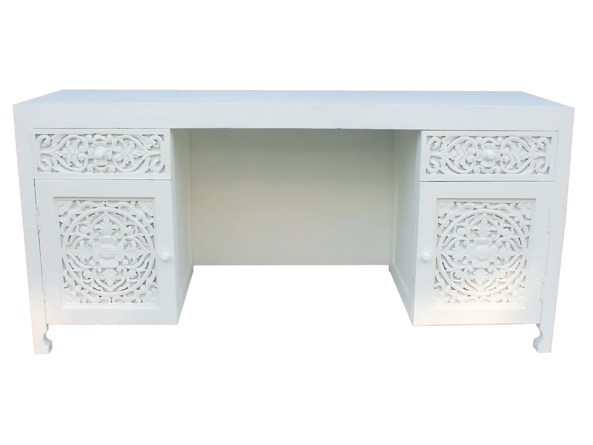 Hand Carved Timber Cut-Out Desk in White - Damaged Warehouse Sale
