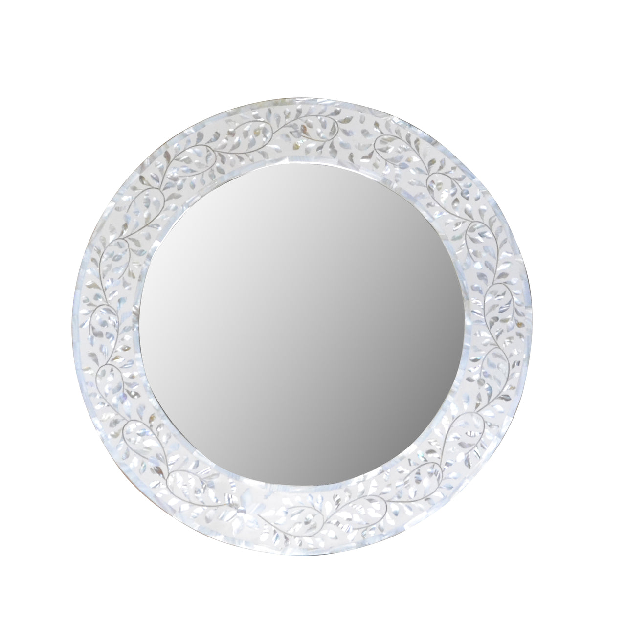 Mother of Pearl Inlay Round Mirror in White
