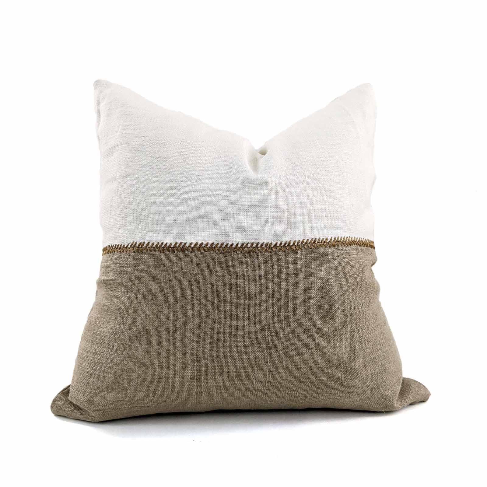 Linen Lace Stitch Linen Lounge Cushion in Natural & White