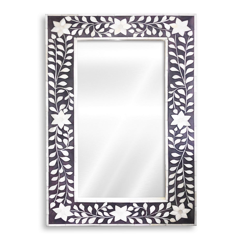 Bone Inlay Rectangular Mirror in Grey