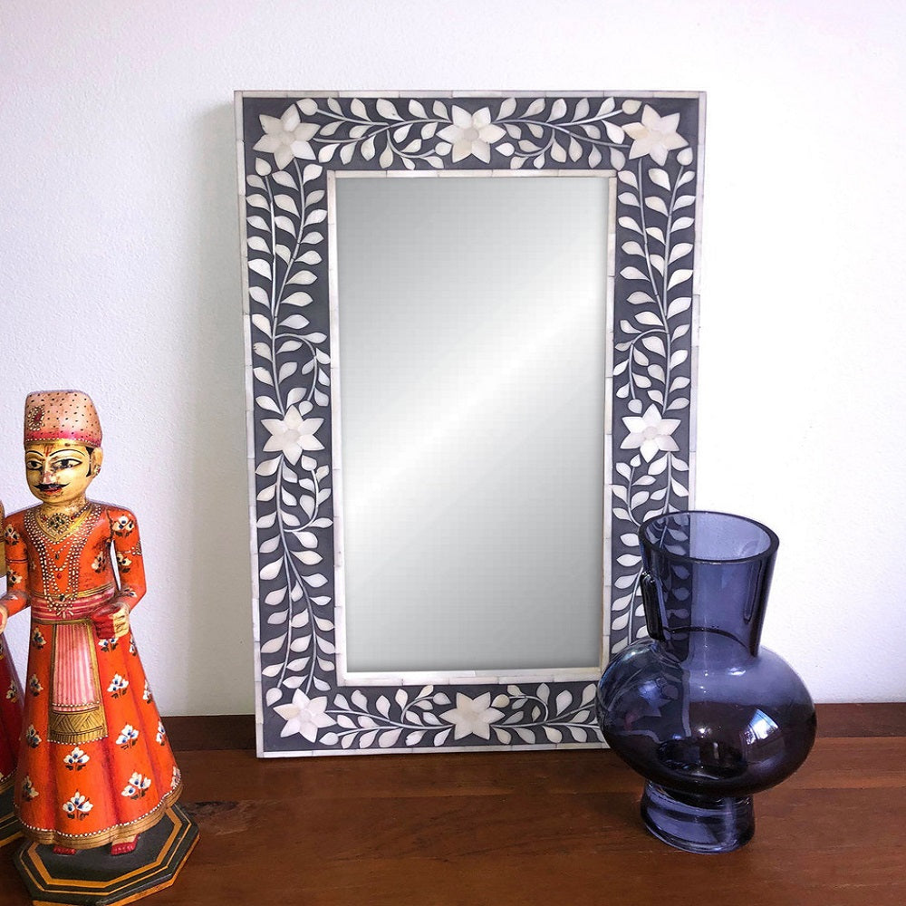 Bone Inlay Rectangular Mirror in Grey