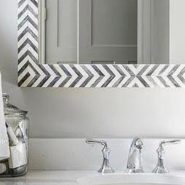 Bone Inlay Rectangular Mirror  in Chevron Grey