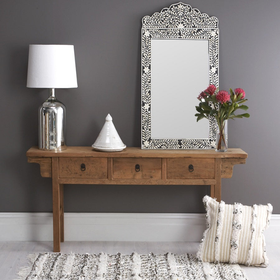 Bone Inlay Crested Mirror in Black