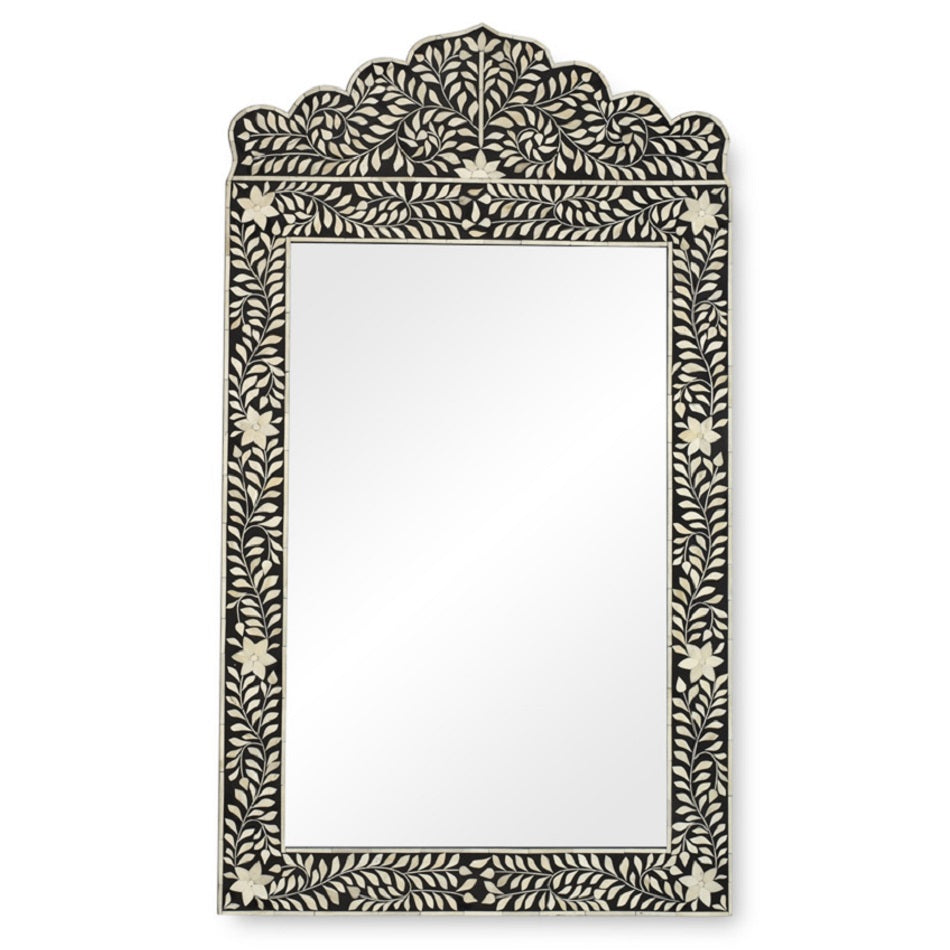 Bone Inlay Crested Mirror in Black