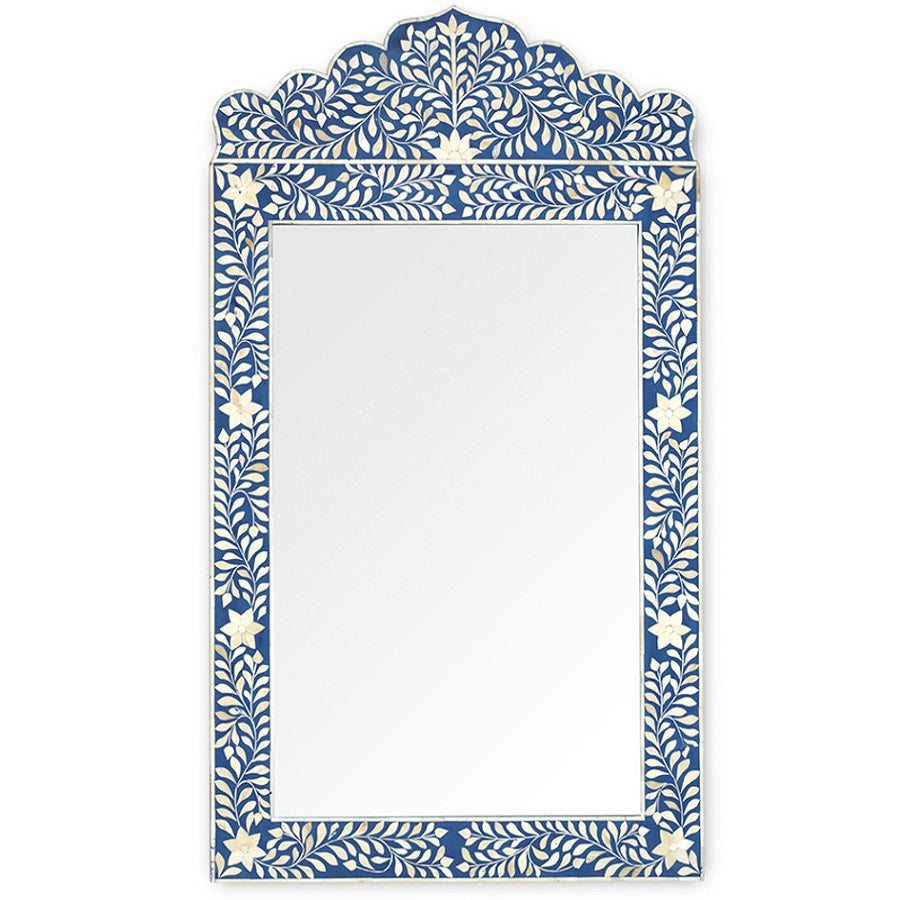Bone Inlay Crested Mirror in Indigo