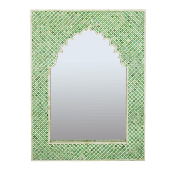 Bone Inlay Arch Jarokha Mirror in Green