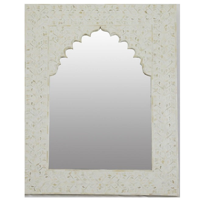 Bone Inlay Arch Jarokha Mirror in White