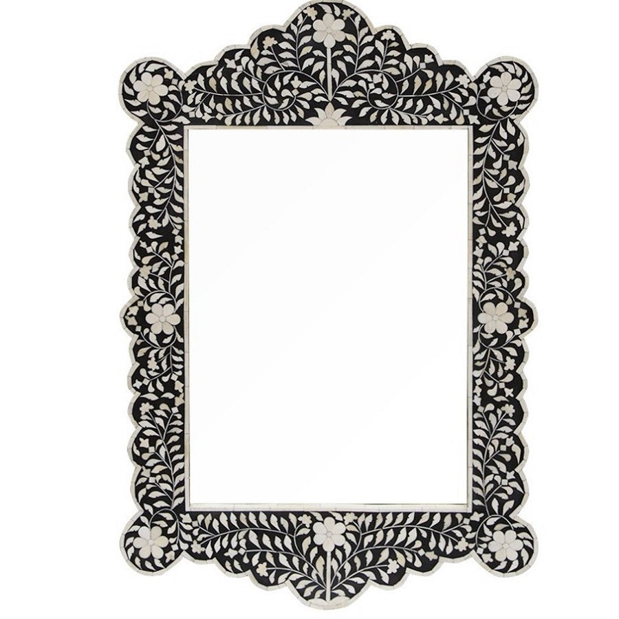Bone Inlay Scalloped Mirror in Black
