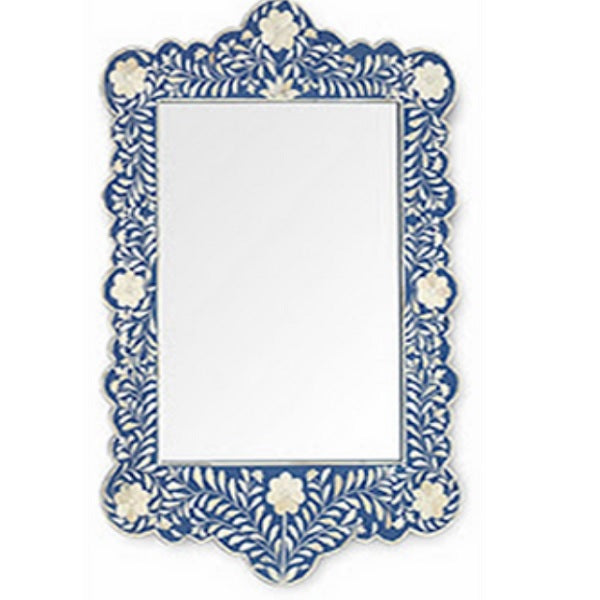 Bone Inlay Scalloped Mirror in Indigo