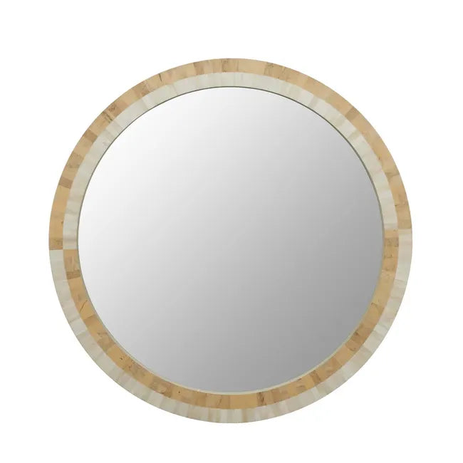 Bone Inlay Round Mirror in Natural & White
