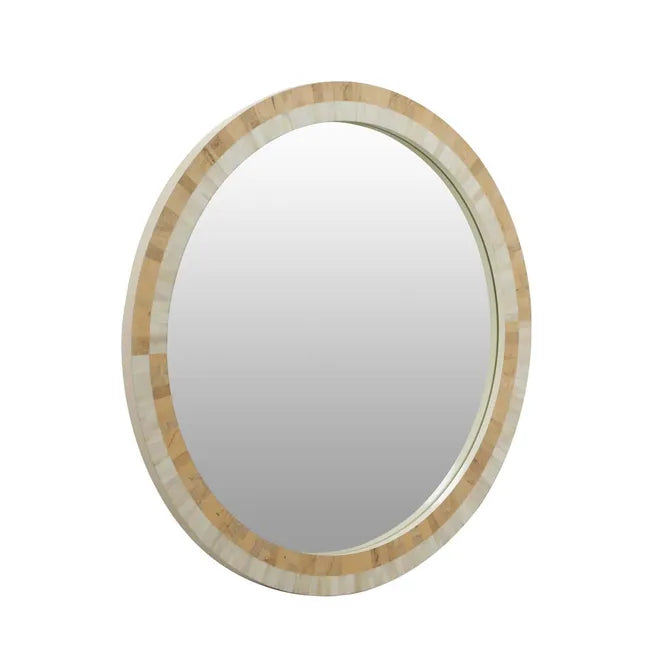 Bone Inlay Round Mirror in Natural & White
