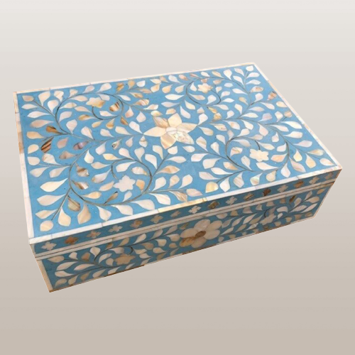 Zohi Interiors Signature Collection : Mother of Pearl Inlay Large Box in Floral/Blue