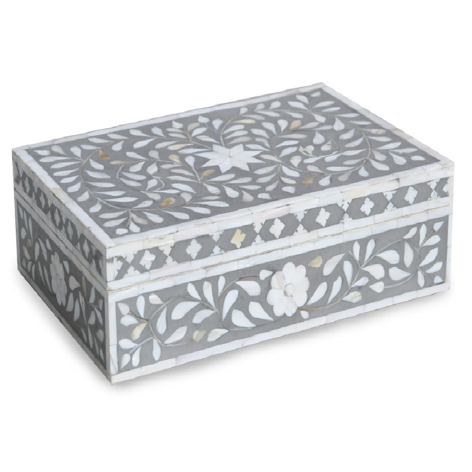 Zohi Interiors Signature Collection : Mother of Pearl Inlay Large Box in Floral/Grey