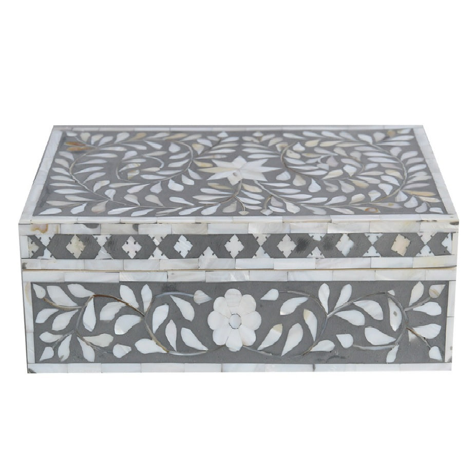 Zohi Interiors Signature Collection : Mother of Pearl Inlay Large Box in Floral/Grey