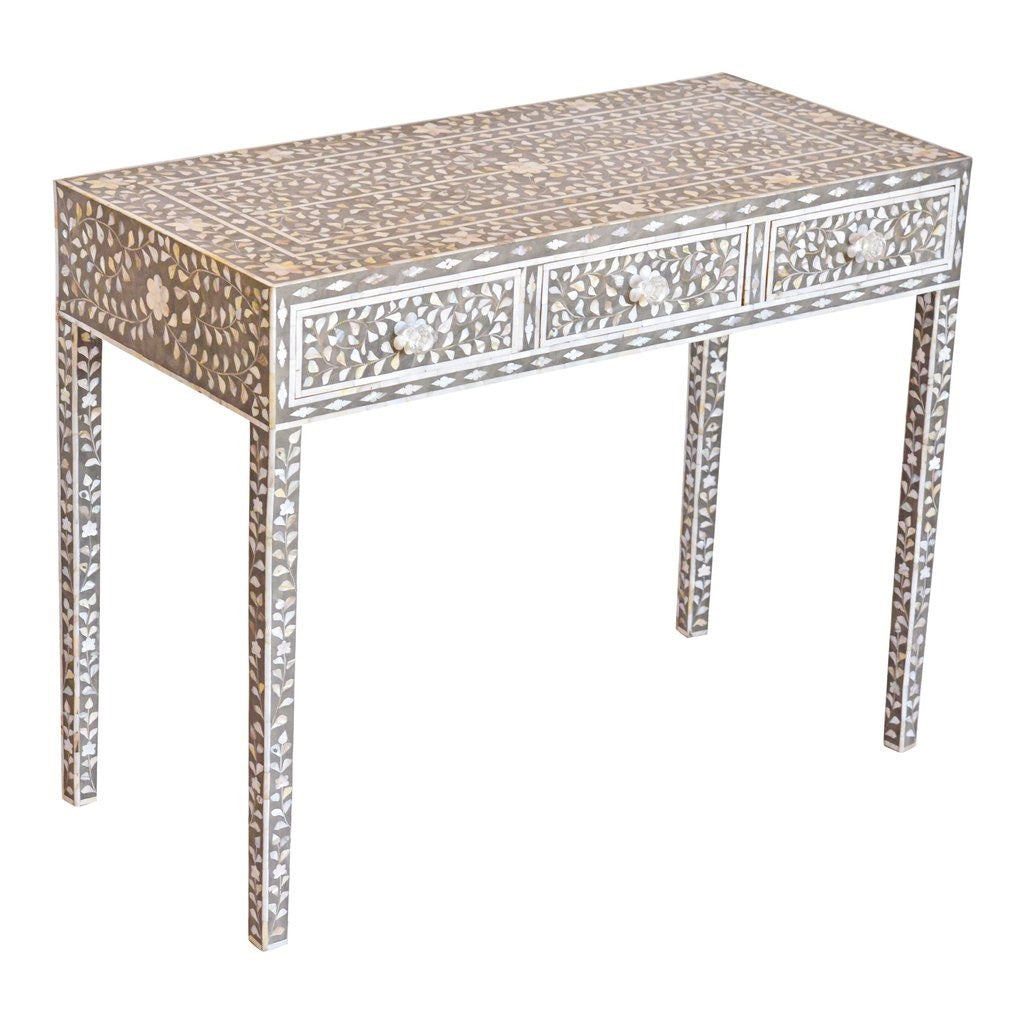 Mother Of Pearl Inlay Console Table in Grey