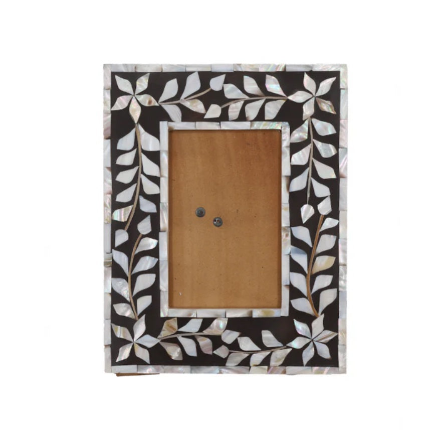 Mother of Pearl Inlay Floral Frame  in Charcoal Brown