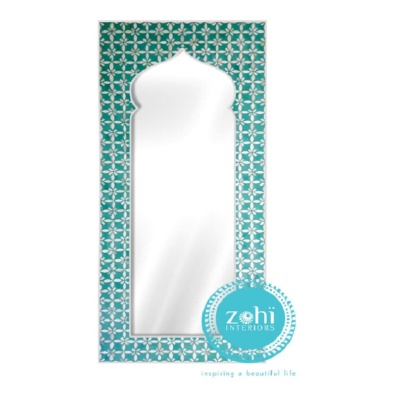 Mother of Pearl Inlay  Moroccan Mirror in Soft Green