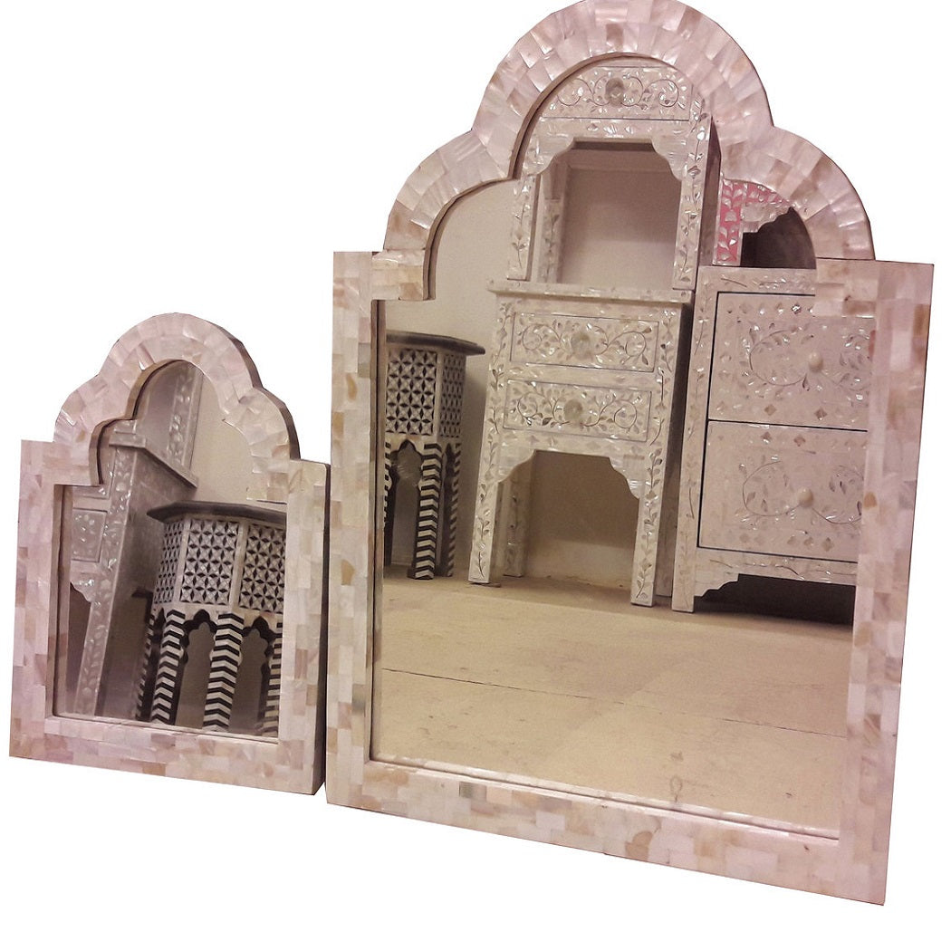 Mother of Pearl Inlay Arch Mirror Set in White