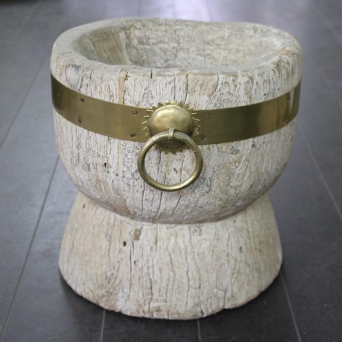 Old Grinder Pot with Metal Strapping