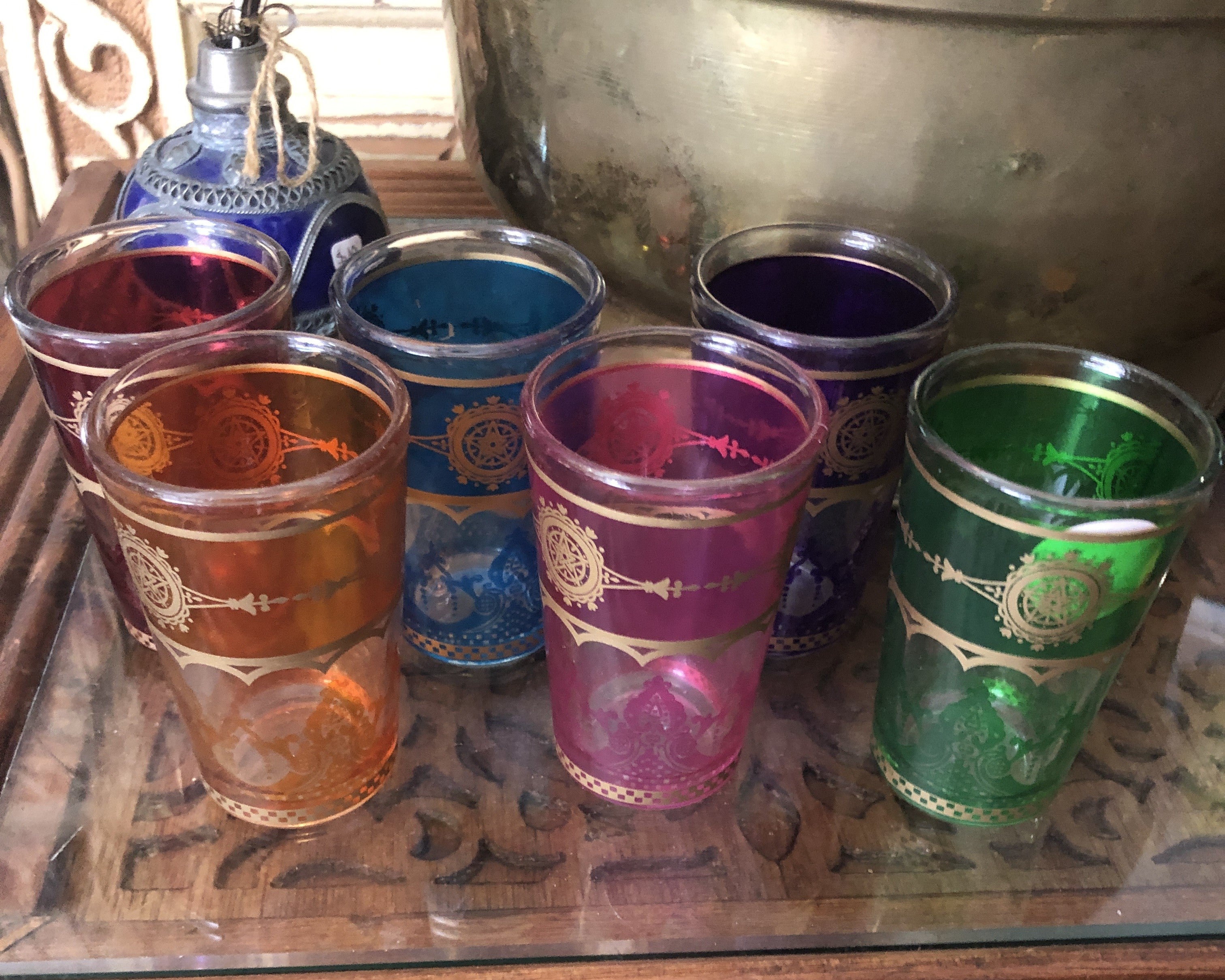 Moroccan Mixed Colours Tea Glasses - Set of 6