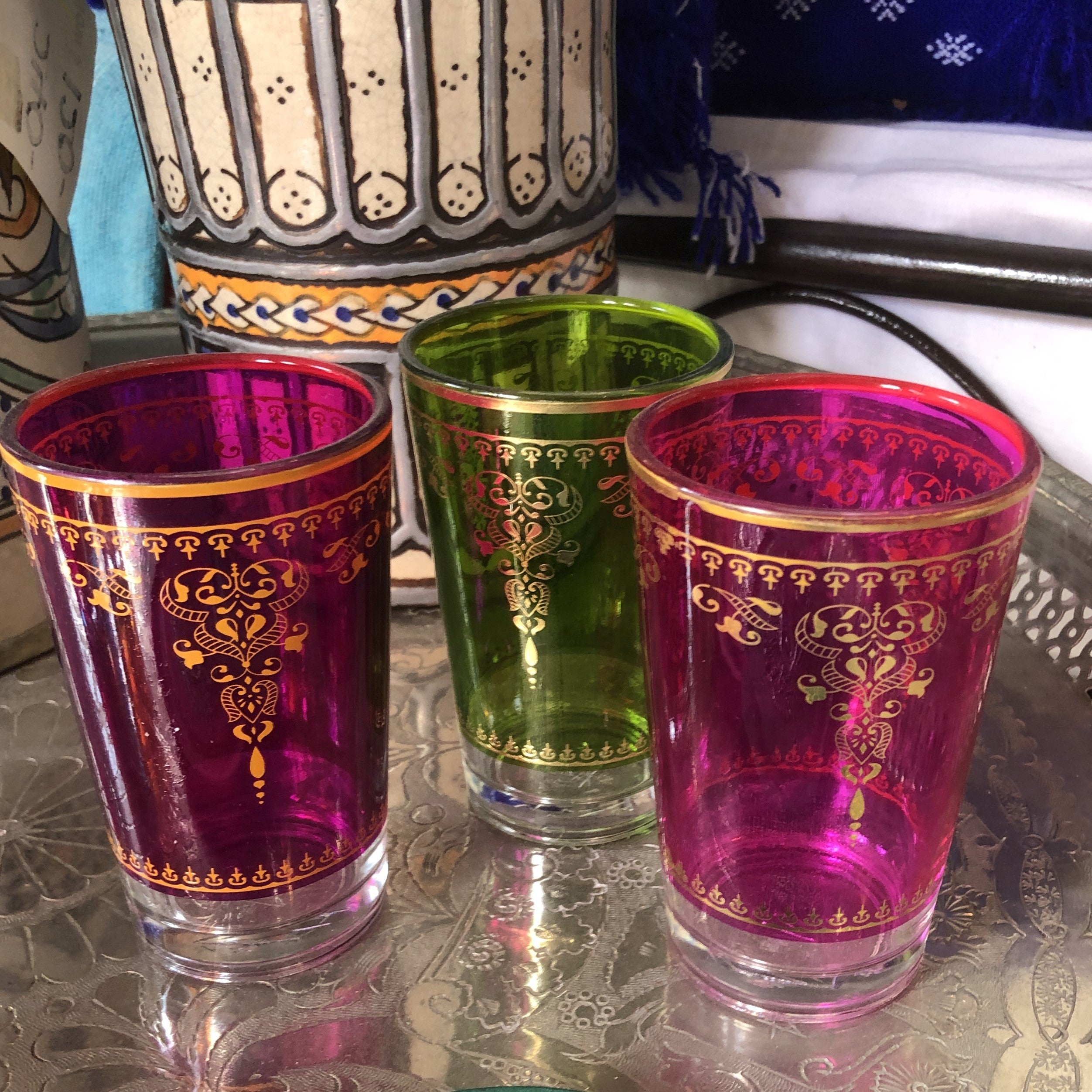 Moroccan Mixed Colours Tea Glasses - Set of 6