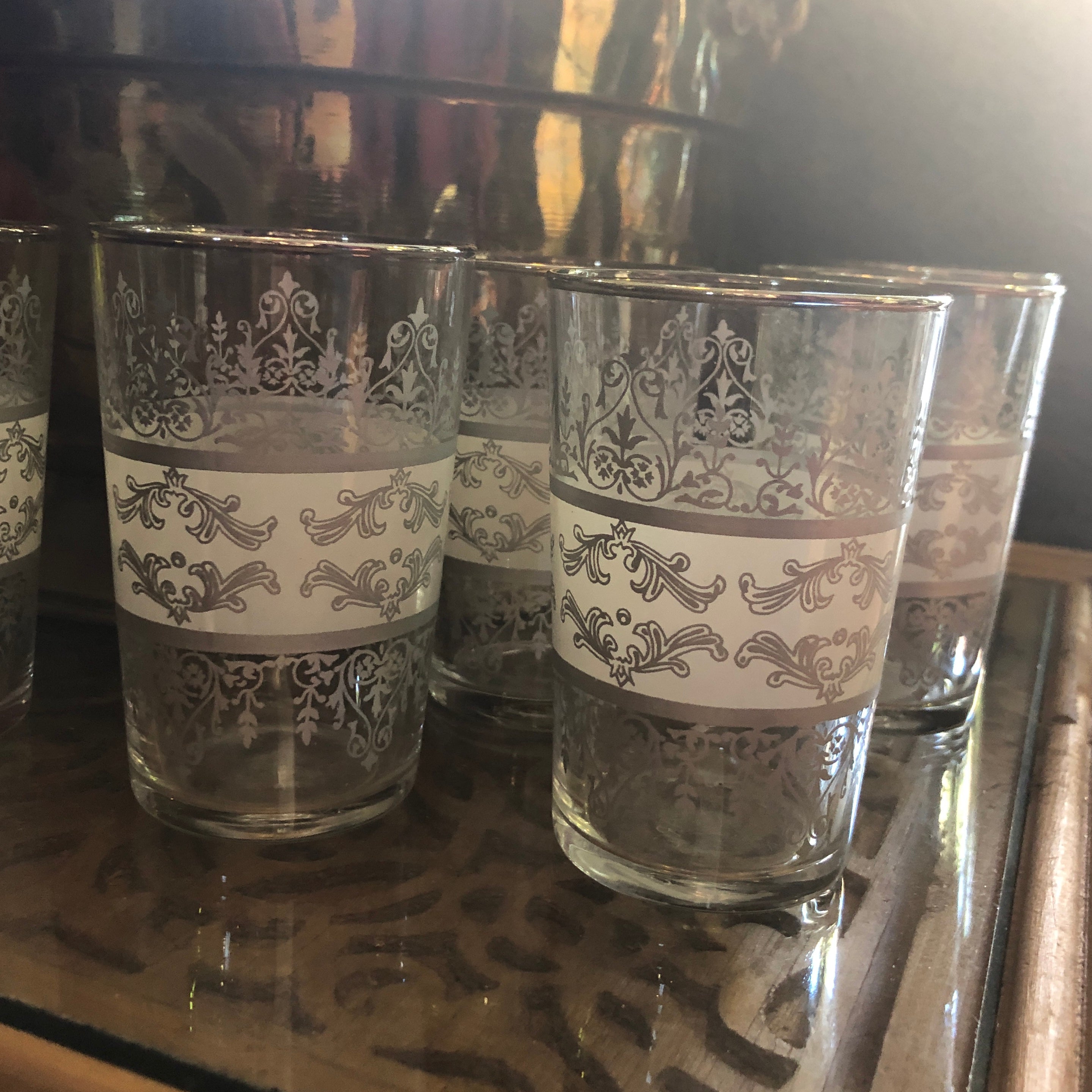 Clear Moroccan Glasses with Grey Etching - Set of 6